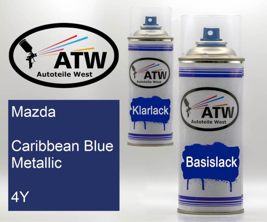 Mazda, Caribbean Blue Metallic, 4Y: 400ml Sprühdose + 400ml Klarlack - Set, von ATW Autoteile West.